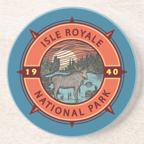 Isle Royale National Park Moose Retro Compass Coaster