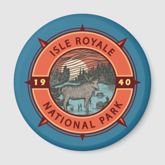 Isle Royale National Park Moose Retro Compass Magnet