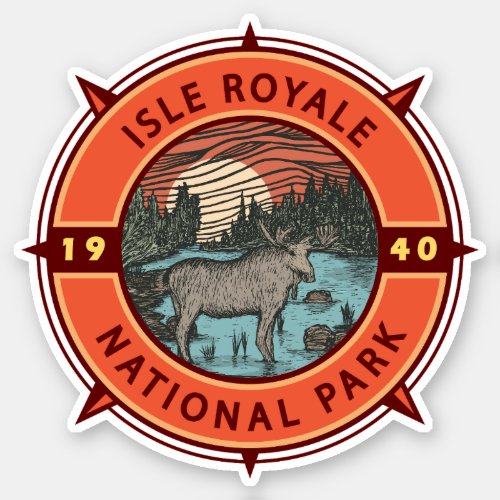 Isle Royale National Park Moose Retro Compass Sticker