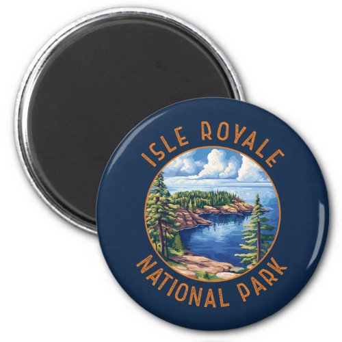 Isle Royale National Park Retro Distressed Circle Magnet