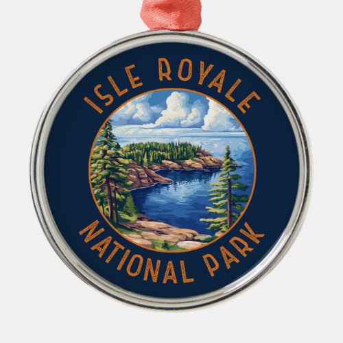 Isle Royale National Park Retro Distressed Circle Metal Ornament