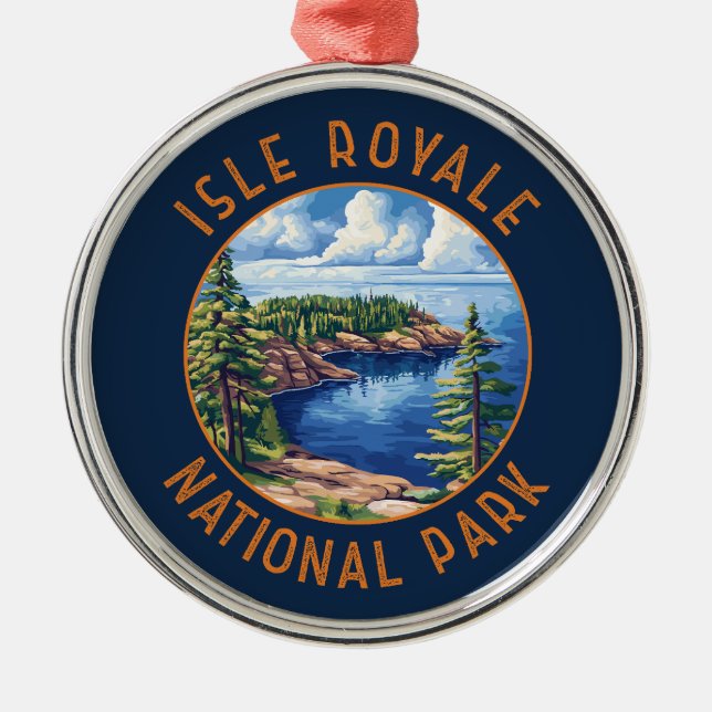 Isle Royale National Park Retro Distressed Circle Metal Ornament (Front)