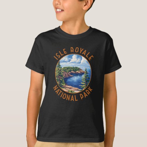 Isle Royale National Park Retro Distressed Circle T_Shirt