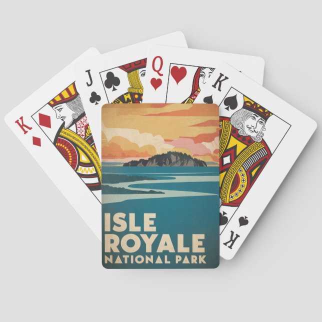 Isle Royale National Park Retro Poster Poker Cards (Back)