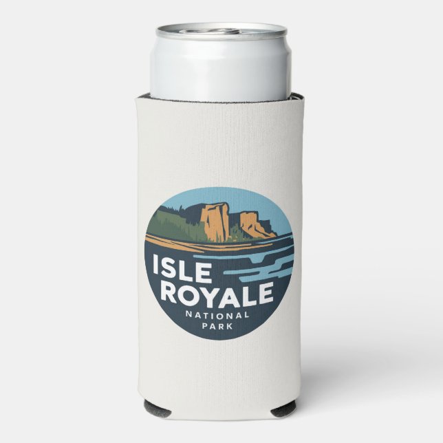 Isle Royale National Park Round Travel Art Seltzer Can Cooler (Seltzer Back)