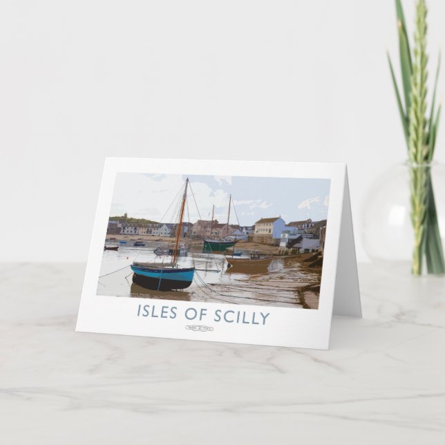 Isles of Scilly Railway Poster Letterpress Thank You Card (Front)