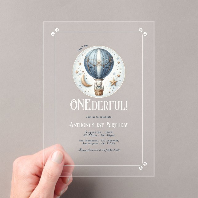 Isn’t He ONEderful Acrylic First Birthday Party Invitations (Insitu (Handheld))
