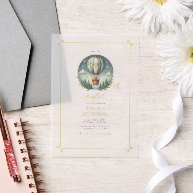 Isn’t He ONEderful Vellum First Birthday Party Vellum Invitations (Wedding)