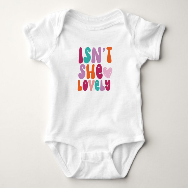 Isn't She Lovely Boho Retro Typography Baby Girl Bodysuit (Front)