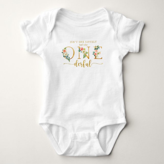 Isn't She Lovely Onederful Girl 1st Birthday Baby Bodysuit (Front)