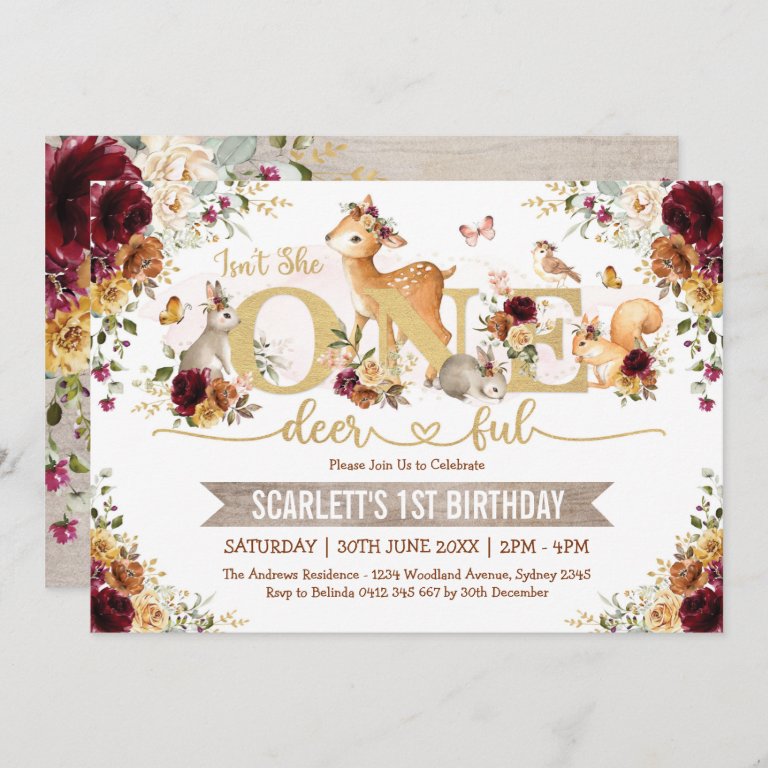 Isn&#39;t She ONE-deer-ful Fall Woodland 1st Birthday Invitation