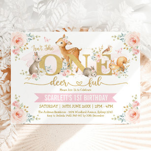 Isn't She ONE-deer-ful Girl Woodland 1st Birthday Invitation