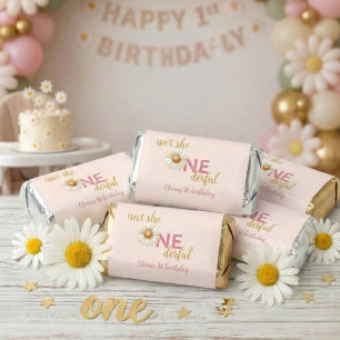 Isn't She One-derful 1st Birthday Watercolor Daisy Hershey's Miniatures