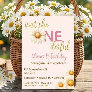 Isn't She One-derful 1st Birthday Watercolor Daisy Invitation