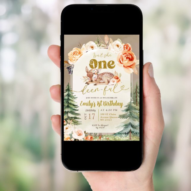 Isn't She Onedeerful Forest Boho 1st Birthday Girl Invitation (Front Digital)