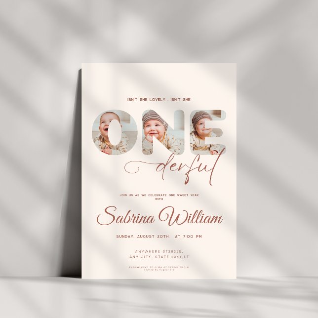 Isn't She Onederful 1st Birthday 3 photo Invitation (Creator Uploaded)