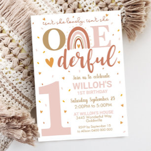 Isn't She Onederful 1st Birthday Invitation Boho