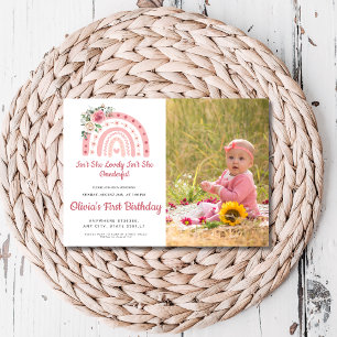 Isn't She Onederful boho Rainbow Birthday photo Invitation