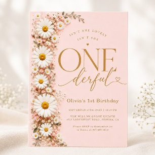 Isn't She ONEderful Daisy 1st Birthday Floral Invitation