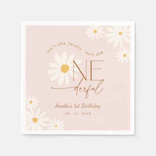 Isn't She ONEderful Daisy 1st Birthday Napkins (Front)