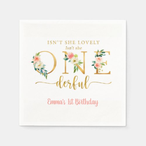 Isnt She Onederful Girl 1st Birthday Party Napkins