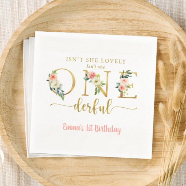 Isn't She Onederful Girl 1st Birthday Party Napkins (Creator Uploaded)