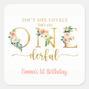 Isn't She Onederful Girl 1st Birthday Party Square Sticker