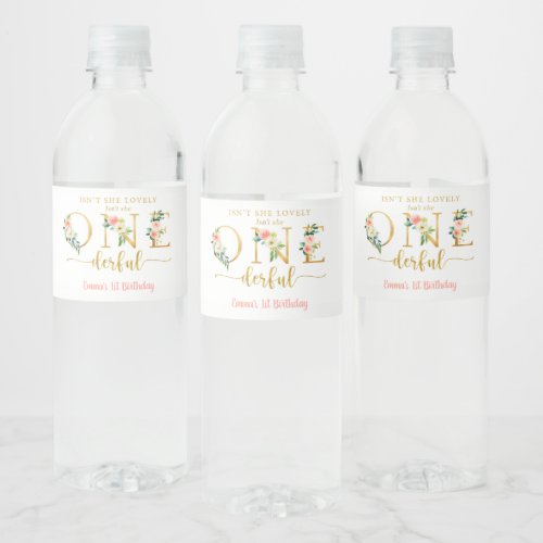 Isnt She Onederful Girl 1st Birthday Party Water Bottle Label