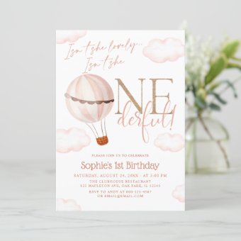 Isn't She Onederful Hot Air Balloon 1st Birthday Invitation | Zazzle