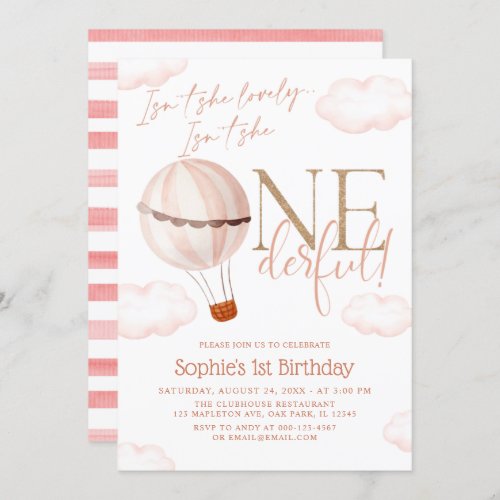 Isnt She Onederful Hot Air Balloon 1st Birthday  Invitation