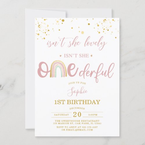 Isnt She ONEderful Pastel Rainbow First Birthday Invitation