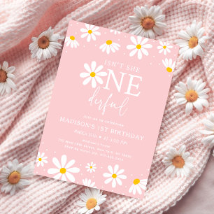 Isn't She ONEderful Pink Boho Daisy First Birthday Invitation