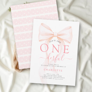 Isn't She Onederful Pink Bow Coquette 1st Birthday Invitation