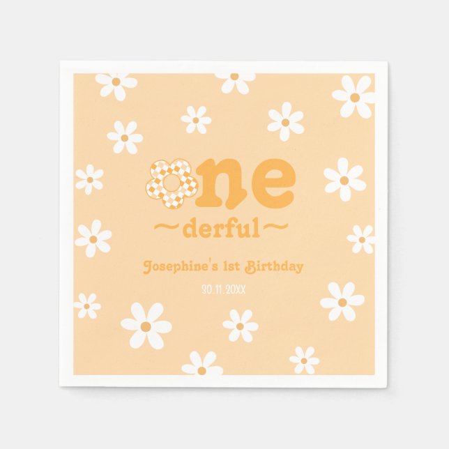 Isn't She Onederful Retro Groovy Floral Birthday Napkins (Front)