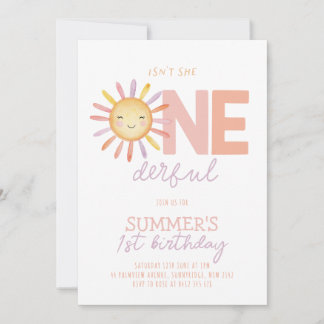 Isn't She Onederful Sun Girl 1st Birthday Invitation