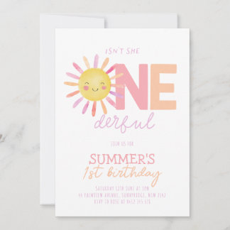 Isn't She Onederful Sun Girl Bright 1st Birthday Invitation