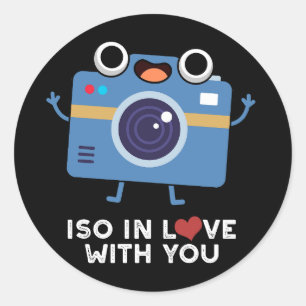ISO In Love With You Funny Camera Pun Dark BG Classic Round Sticker