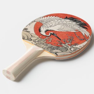 Isoda Koryusai Crane Waves and rising sun vintage Ping Pong Paddle