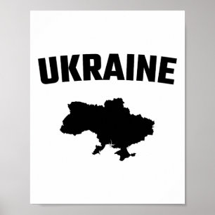 Isolated Black Silhouette Of A Map Of Ukraine  Poster