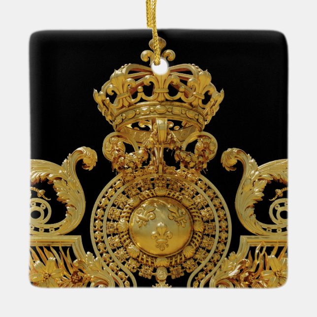 Isolated Golden gate of Versailles castle - France Ceramic Ornament (Front)