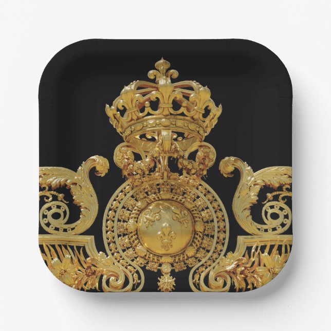 Isolated Golden gate of Versailles castle - France Paper Plates (Front)