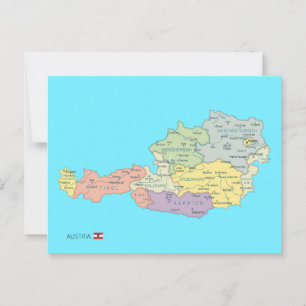 Isolated map of Austria Regions Postcard