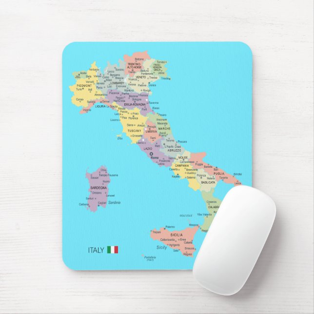 Isolated Map of Italy Regions Mouse Pad (With Mouse)