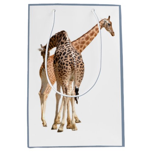 Isolated of two giraffes male and female medium gift bag