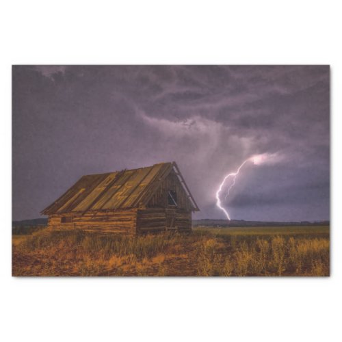 Isolated Old Barn with Lightning Strike Tissue Paper