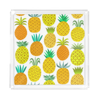 Isolated Pineapple: Vintage Seamless Pattern. Acrylic Tray