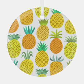 Isolated Pineapple: Vintage Seamless Pattern. Glass Ornament
