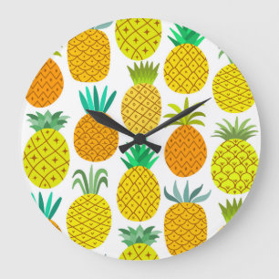 Isolated Pineapple: Vintage Seamless Pattern. Large Clock