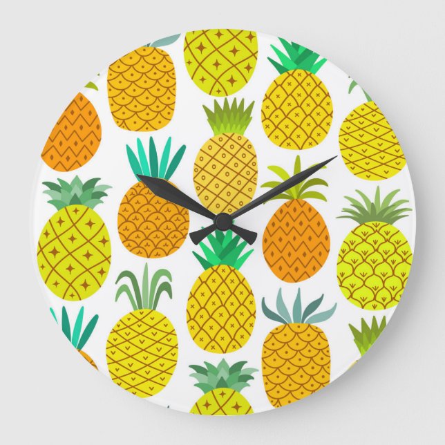 Isolated Pineapple: Vintage Seamless Pattern. Large Clock (Front)