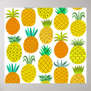 Isolated Pineapple: Vintage Seamless Pattern. Poster
